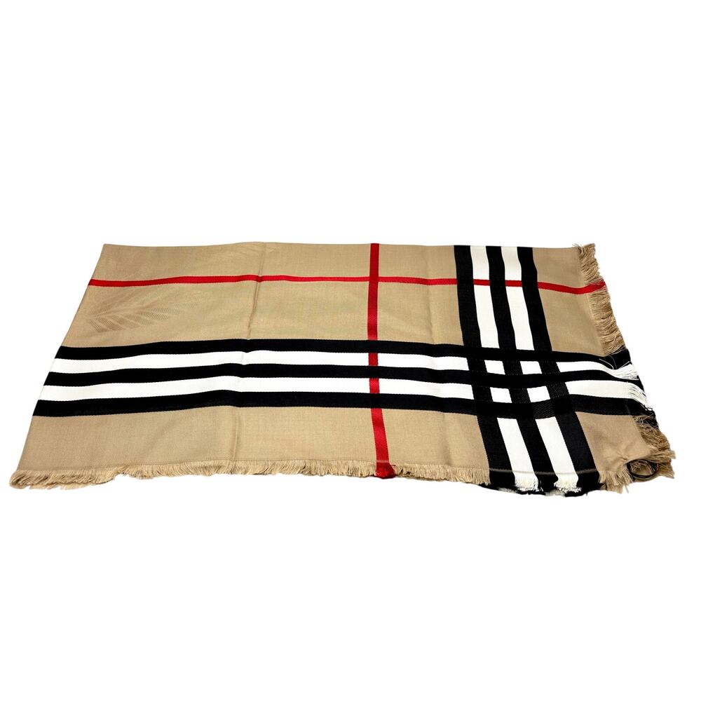 Burberry EKD Crest Ribbon Check Scarf Archive Beige Equestrian Motif 140 x 140 - Picture 1 of 7